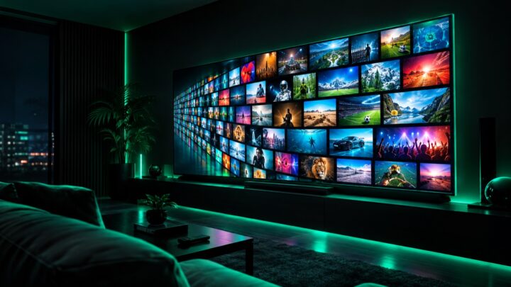 Huge wall of TV channel thumbnails showing how many channels an IPTV subscription includes