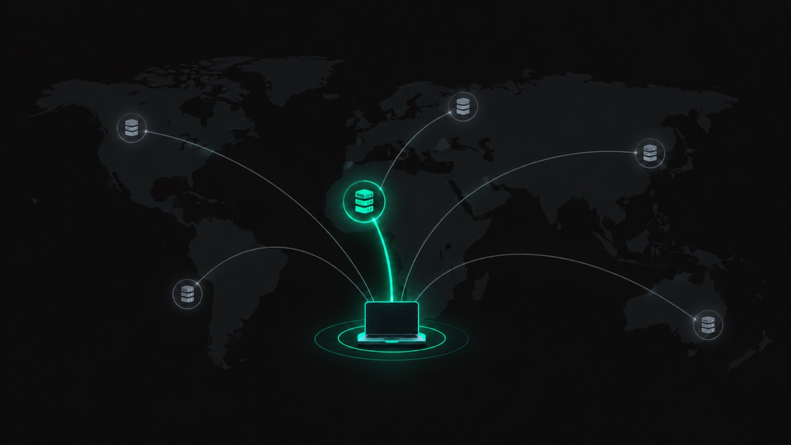World map showing VPN server locations with the nearest server highlighted for the best IPTV speed